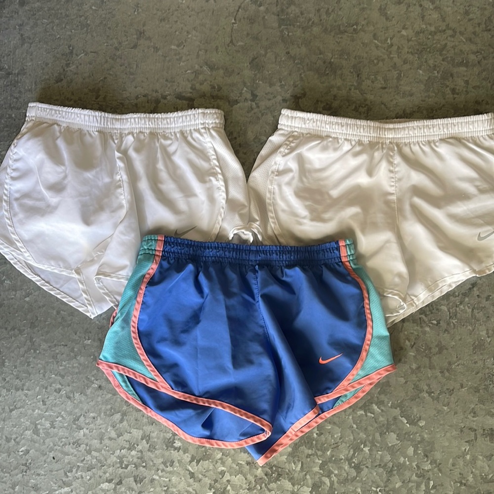 Lot of (3) girls Nike shorts size XS, 2 white 1 blue/purple